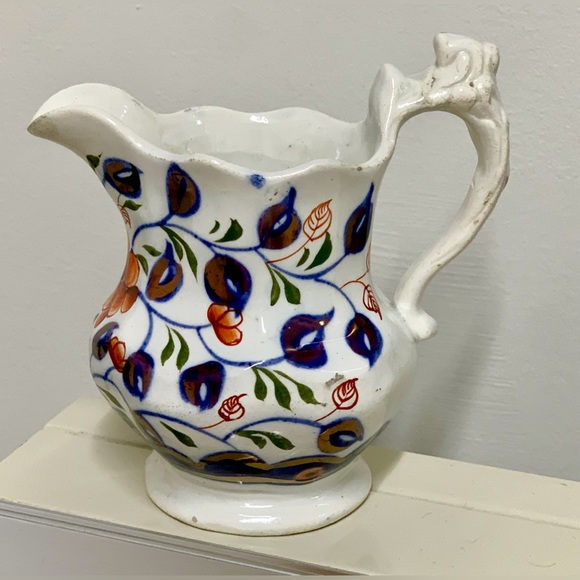 19th Century Antique Gaudy Welsh Vine  Pattern Lustreware Jug Handled Pitcher - Picture 4 of 16
